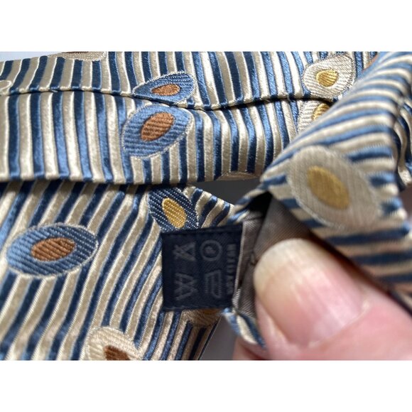 Men’s Necktie 100% Silk Gold, Beige, Brown, & Confederate Blue/Gray Allea Milano - Picture 4 of 5